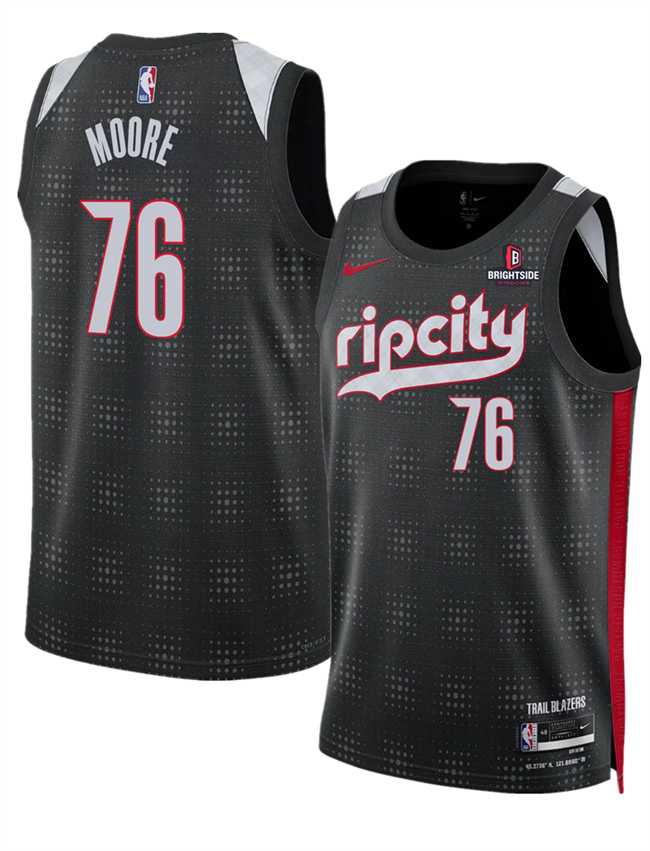 Mens Portland Trail Blazers #76 Taze Moore Black 2024-25 City Edition Edition Stitched Jersey Dzhi